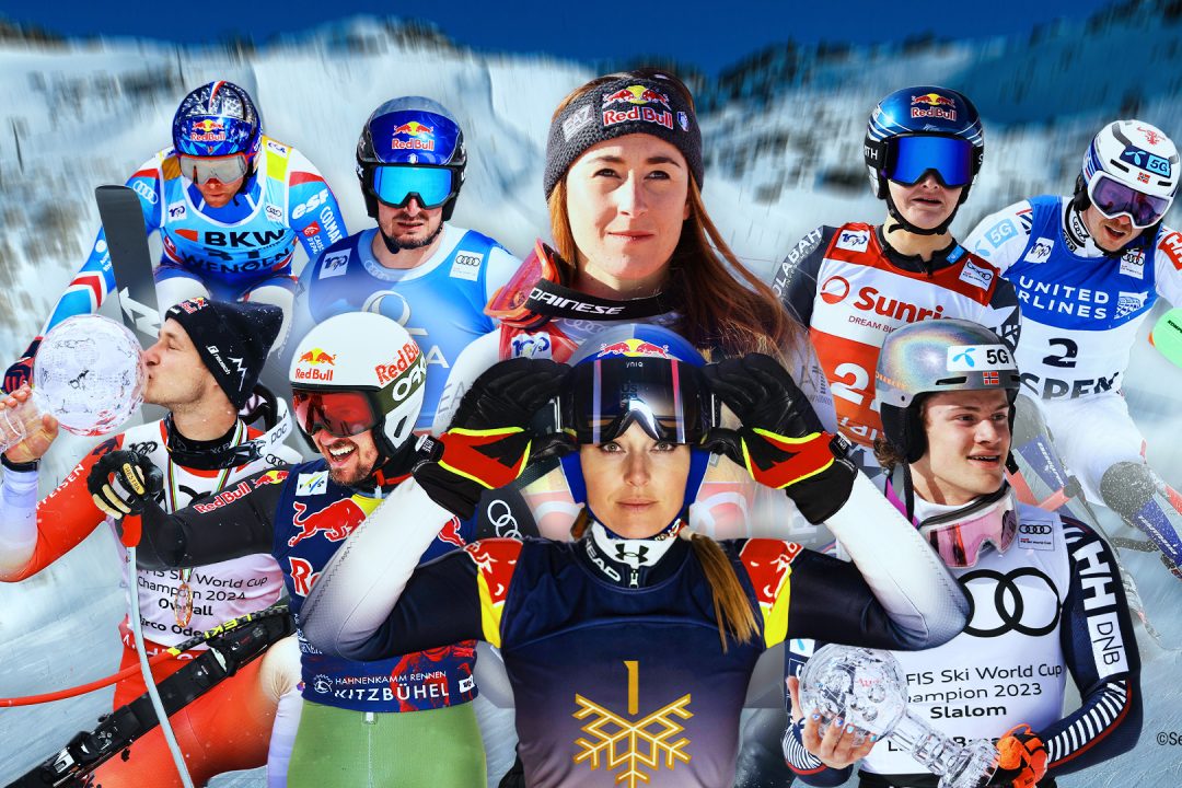 Collage of austrian skiing athletes and champions, ServusTV,