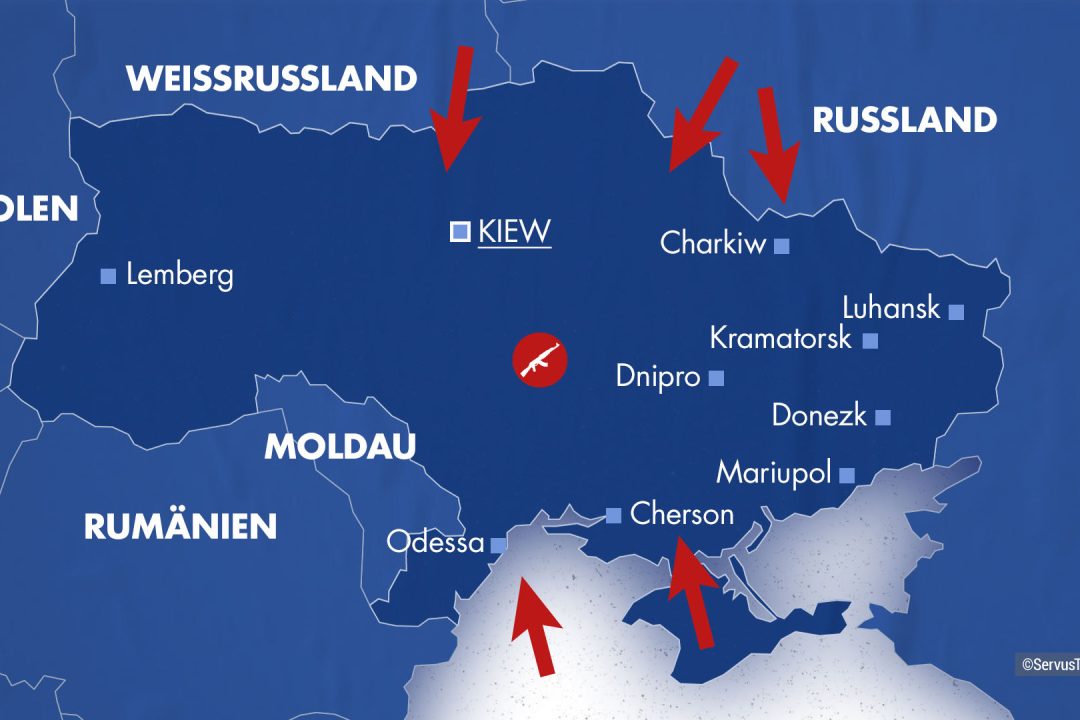 Kartendesign Angriff Russland auf Ukraine, ServusTV, LinksRechtsMitte